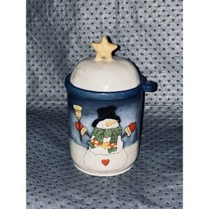 Unbranded Ceramic Christmas Snowman Cookie Jar Caddy Canister SEE Description